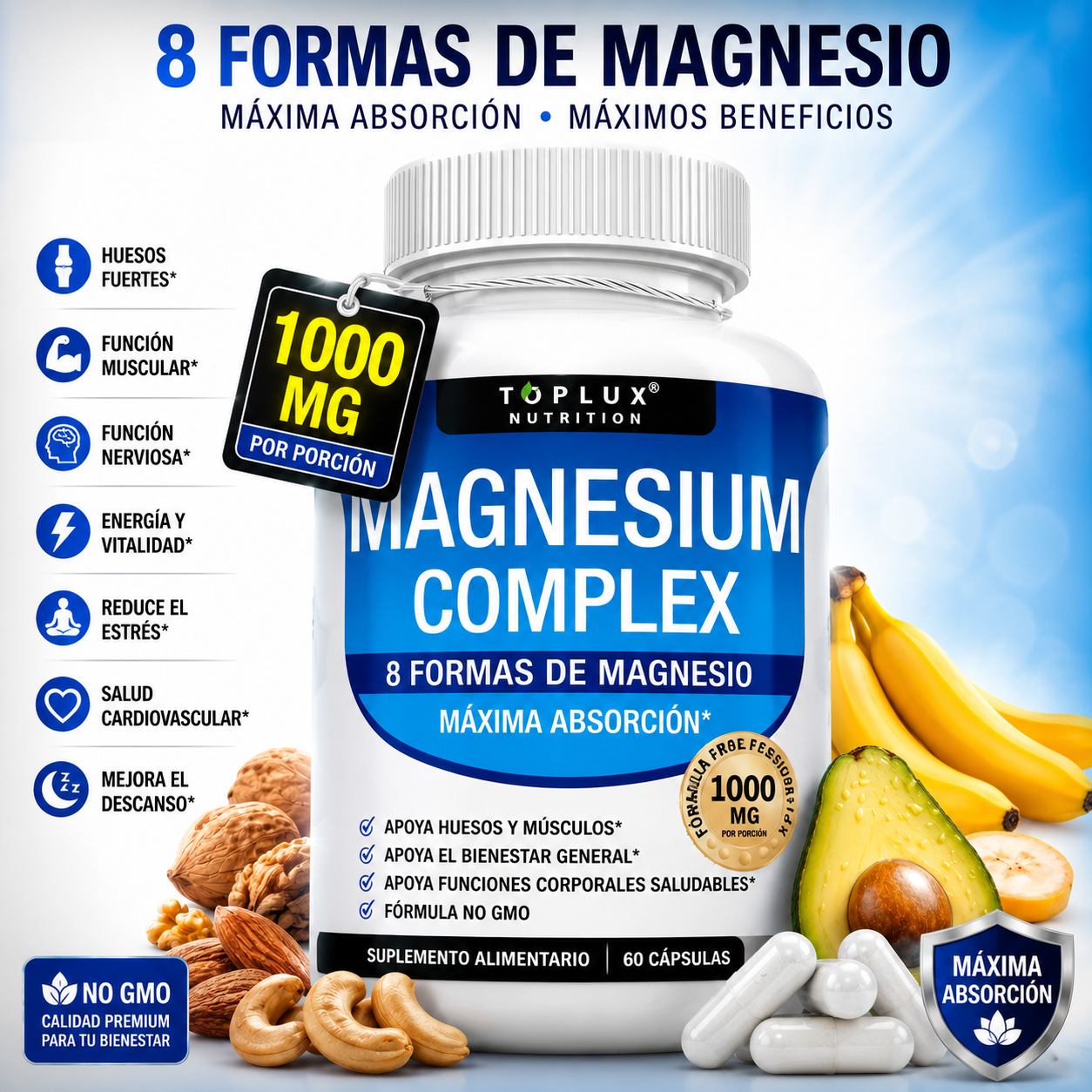 Magnesio Suplemento 8 Elemental 1000mg